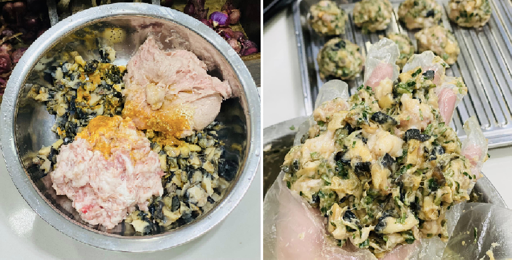 Trộn nguyên liệu ướp chả ốc